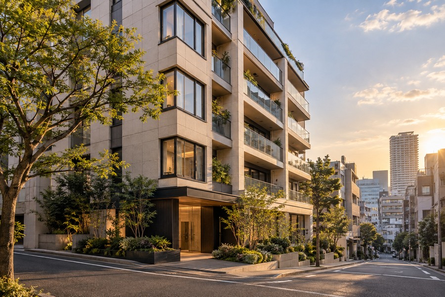 Contemporary residential building in a Japanese neighborhood